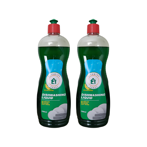 Two bottles of dishwashing liquid on a white background