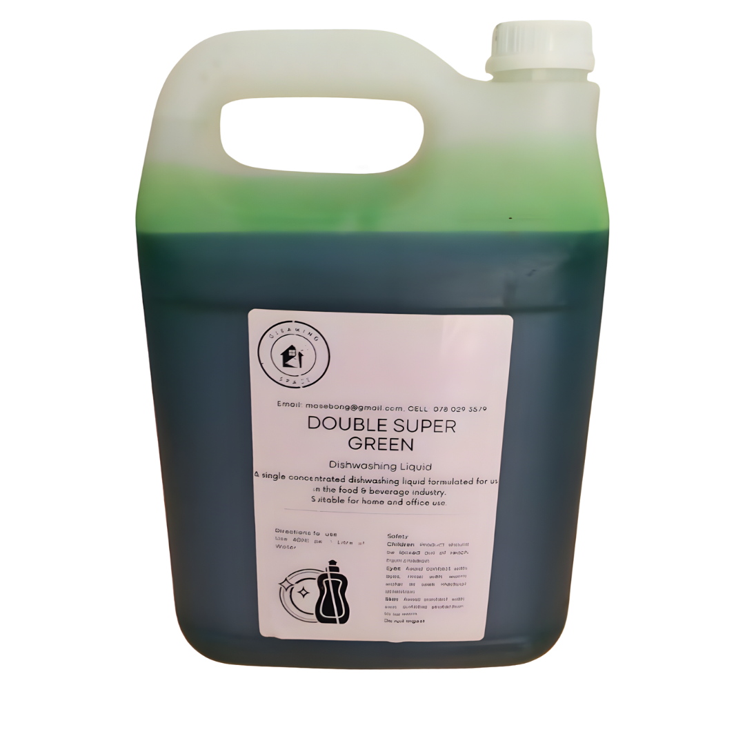 Jug of Double Super Green dishwashing liquid on a white background