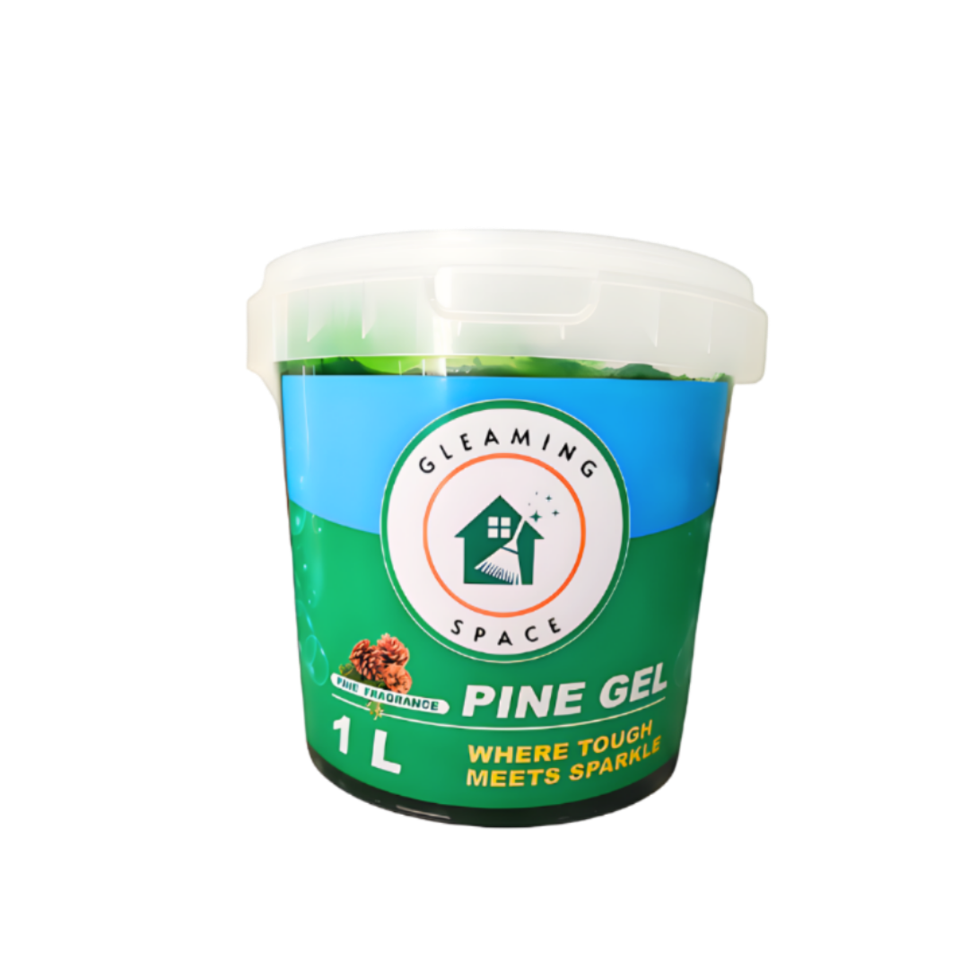Container of Gleaming Space Pine Gel on a white background