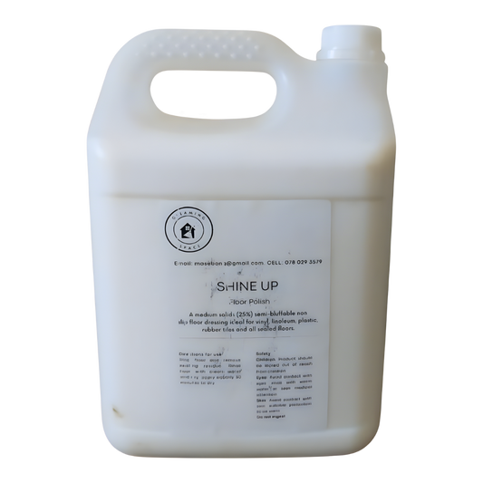 White container of 'Shine Up' floor polish on a white background