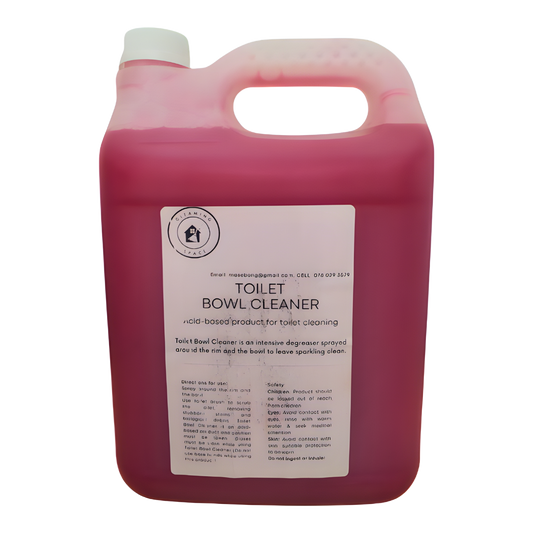Pink toilet bowl cleaner container with a label on a white background
