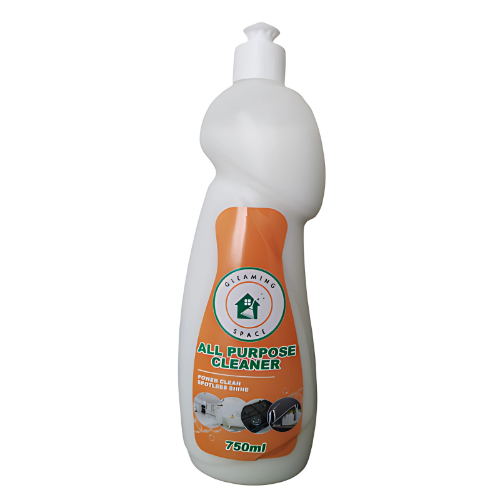 All-purpose cleaner bottle with orange label on a white background