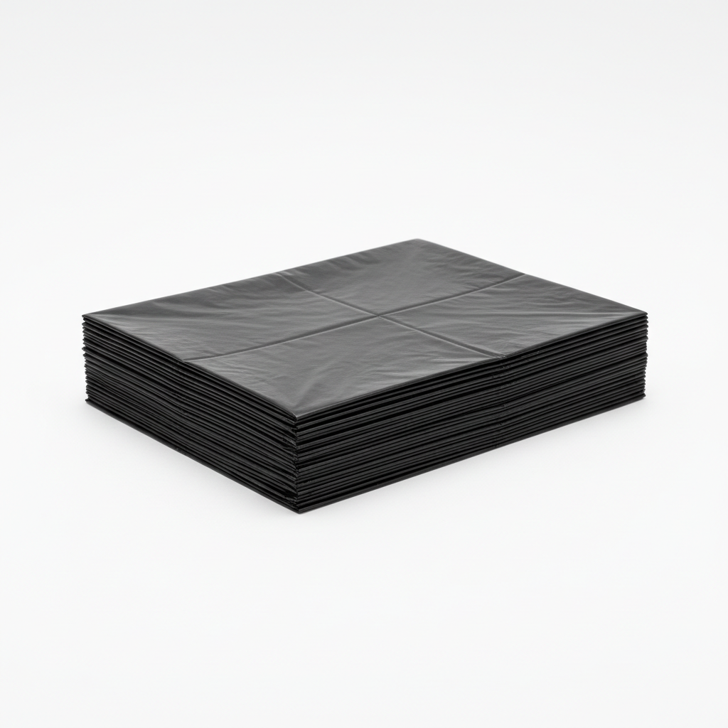 Stack of black square tiles on a white background