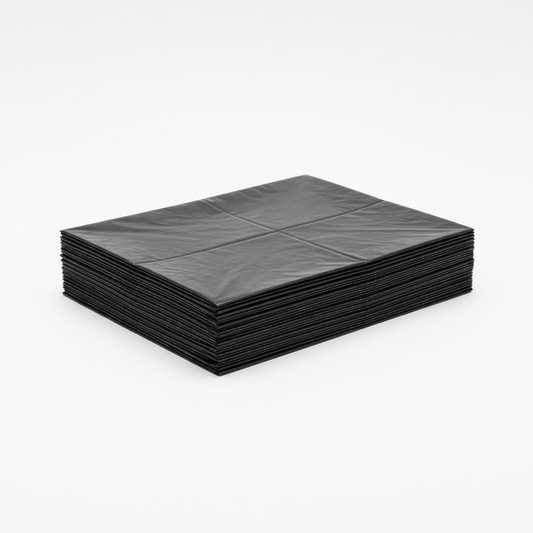 Stack of black square tiles on a white background