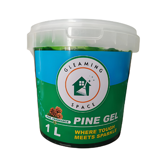Gleaming Space Pine Gel cleaning detergent in clear tub for multi-surface cleaning